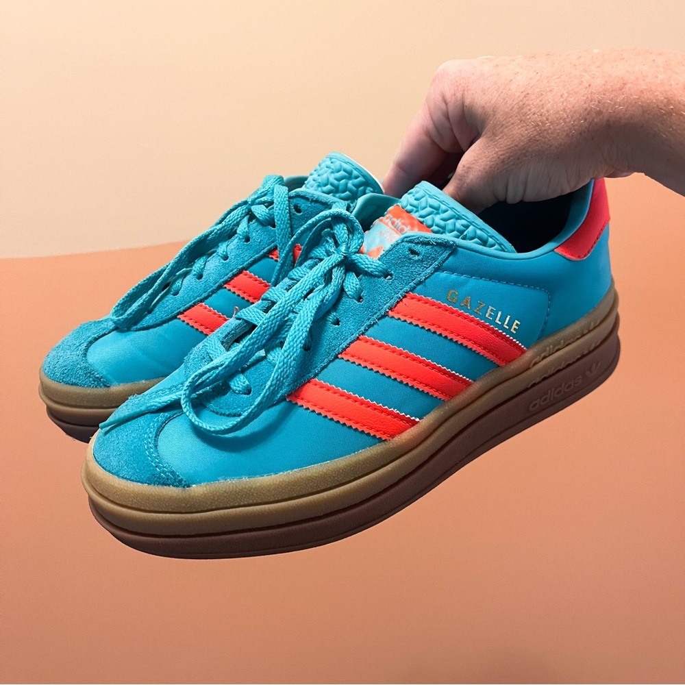 Adidas Gazelle Turquoise with Coral Stripes